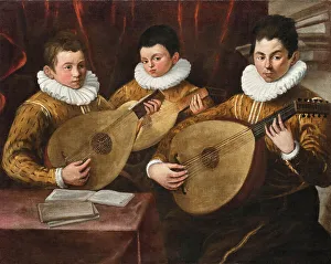 Play Music Prints: Three young lute players, First Half of 17th cen