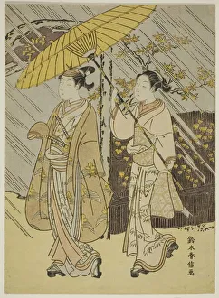A Young Male Actor on Parade in Autumn Rain, c. 1765 / 70. Creator: Suzuki Harunobu