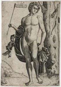 Montagna Benedetto Prints: A Young Man with an Arrow, c.1510. Creator: Benedetto Montagna