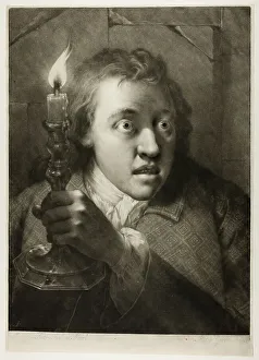 Shocked Prints: Young Man with a Candle, from Life-Sized Heads, 1760. Creator: Thomas Frye