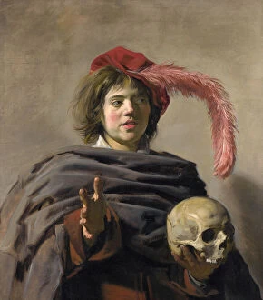 Sinful Gallery: Young Man holding a Skull (Vanitas), 1627. Artist: Hals, Frans I (1581-1666)