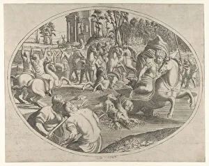 Boar Gallery: Young Man Hunting a Wild Boar, 1547. Creator: Leon Davent
