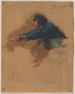 Isidore Pils Prints: Young Man Leaning Forward with Outstretched Arms... c. 1851. Creator: Isidore Pils (French