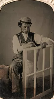Window Frame Gallery: Young Man Painting Window Frame, 1860s-80s. Creator: Unknown