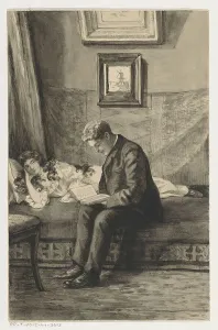 Young man reading to a girl, 1905 or earlier. Creator: Anna Maria Kruijff