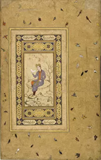 Illuminated Manuscript Gallery: Young man reading in a landscape, c. 1608-1610. Creator: Indian Art