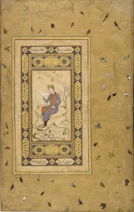 Persia Prints: Young man reading in a landscape, c. 1608-1610. Creator: Indian Art