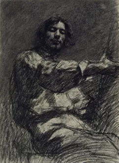 Gustave 1819 1877 Prints: Young Man Sitting, Study. (Self-Portrait At the Easel), c. 1847. Artist: Courbet