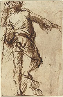 Brown Wash Prints: A Young Man with a Staff, c. 1765. Creator: Giovanni Battista Piranesi