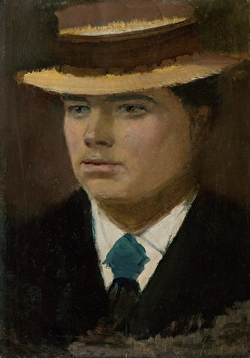 Straw Hat Prints: Young Man in a Straw Hat, 1900-1910. Creator: Ladislav Mednyanszky