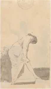 De 1746 1828 Collection: Young man stretching his stocking (from the Madrid Album), c. 1795