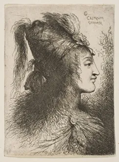 Castiglione Prints: Young man wearing a plumed turban, facing right, from the series of Small Heads... ca