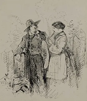 Flirting Prints: Young Man and Woman by a Gate, c1860. Creator: Augustus Hoppin