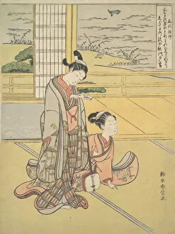 Love Letter Collection: A Young Man and Woman with a Shamisen; Monk Saigyo, from a series alluding to the Thre