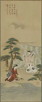 Shells Gallery: Young man and a young woman on the seashore, Edo period, 1615-1868