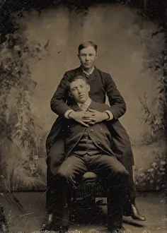Two Young Men, One Embracing the Other, 1870s-80s. Creator: Unknown Two Young Men, One Embracing the Other, 1870s-80s. Creator: Unknown