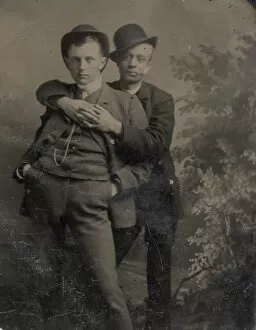 Embracing Gallery: Two Young Men, One Embracing the Other, 1880s. Creator: Unknown