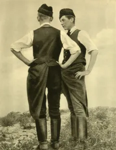 Caps Prints: Young men in traditional costume, Burgenland, Austria, c1935. Creator: Unknown