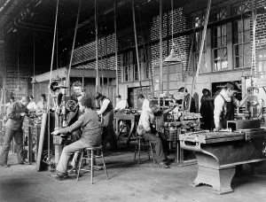 Training College Prints: Young men training in use of machinery at Hampton Institute