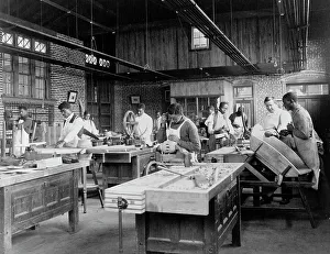 Young men training in wheel wrighting at Hampton Institute, Hampton, Virginia, 1899 or 1900. Creator: Frances Benjamin Johnston