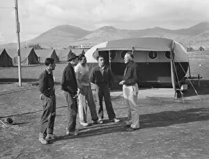 Hygienic Gallery: Four young migratory potato pickers... FSA camp, Merrill, Klamath County, Oregon, 1939