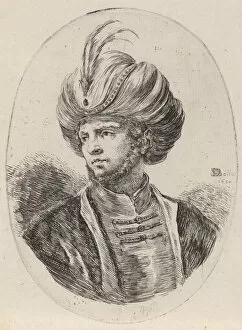 Plumed Gallery: Young Moor with a Slight Beard and Feathered Turban, Turned to the Left, 1650
