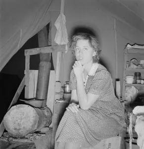 Young mother, aged twenty-two... FSA mobile camp, Merrill, Klamath County, Oregon, 1939. Creator: Dorothea Lange