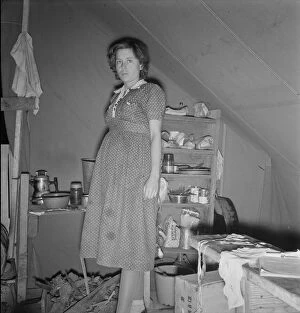 Displaced Gallery: Young mother, aged twenty-two, has one little girl... FSA, Merrill, Klamath County, Oregon, 1939