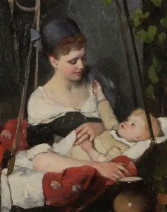 Cradling Prints: Young mother cradling her baby. Creator: Emma Ekwall