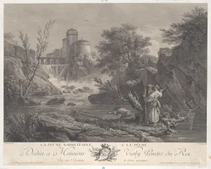 Joseph Vernet Prints: Young Neapolitan Woman Fishing, ca. 1770. Creator: Jean Jacques Le Veau