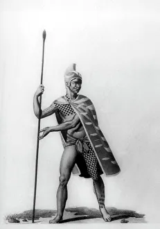 Young officer wearing a typical costume of malo, Hawaii, 1819. Artist: Jacques Etienne Victor Arago Young officer wearing a typical costume of malo, Hawaii, 1819. Artist: Jacques Etienne Victor Arago