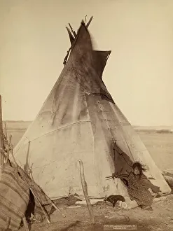 Grabill Prints: A young Oglala girl sitting in front of a tipi