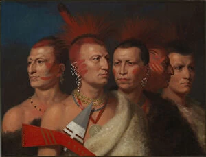 American Indians Gallery: Young Omahaw, War Eagle, Little Missouri, and Pawnees, 1821. Creator: Charles Bird King
