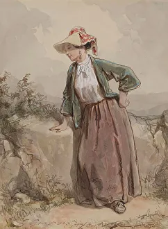 Chevallier Sulpice Guillaume Prints: Young Peasant Woman, 1855-1857. Creator: Paul Gavarni