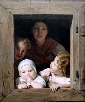 Neue Pinakothek Prints: Young Peasant Woman with Three Children at the Window, 1840