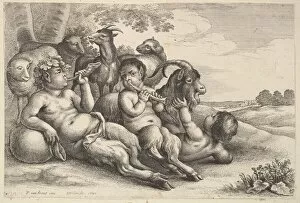 Avont Peter Van Gallery: Two young satyrs and a boy, 1647. Creator: Wenceslaus Hollar