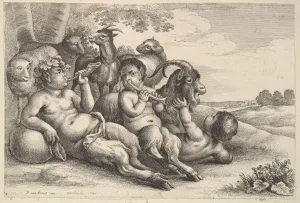 Pieter Van Prints: Two young satyrs and a boy, 1647. Creator: Wenceslaus Hollar