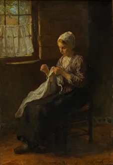 Dressmaker Prints: The young seamstress, c. 1880. Artist: Israels, Jozef (1824-1911)