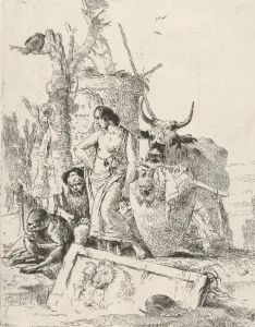Toga Prints: Young shepherdess and old man with a monkey, from the Scherzi, ca. 1743-50