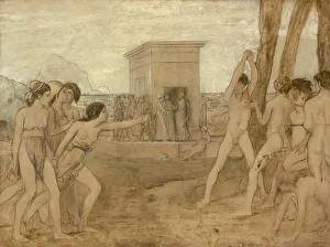Young Prints: Young Spartan Girls Challenging Boys, c. 1860. Creator: Edgar Degas