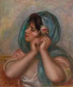 Oil On Fabric Prints: Young Woman Arranging Her Earring, 1905