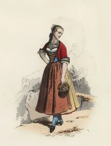 Young woman in the Canton of Thurgovie (Switzerland), color engraving 1870 Young woman in the Canton of Thurgovie (Switzerland), color engraving 1870