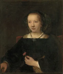 Young Woman with a Carnation, 1656. Creator: Attributed to Willem Drost (1633-1659), workshop of Rembrandt van Rijn (1606-1669)