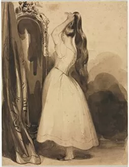 Achille Devéria Gallery: Young Woman Combing Her Hair, 1800s, before 1857. Creator: Achille Deveria (French