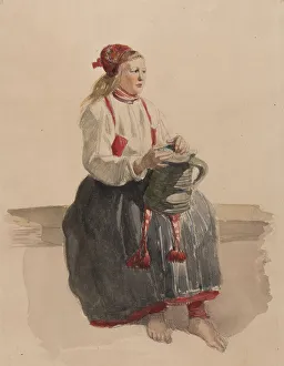 Vilhelm Wallander Prints: Young woman in costume seated full length. (c1860s). Creator: Vilhelm Wallander