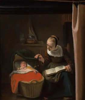 Cradle Prints: Young Woman at a Cradle, 1652-1662. Creator: Nicolaes Maes