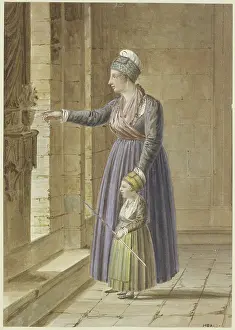 Wove Paper Prints: Young woman with her daughter in Provencal dress at a church window