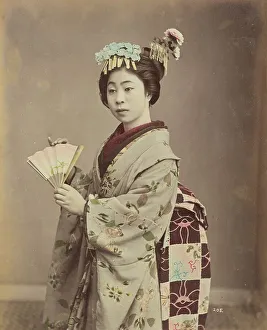 Elegance Prints: Young Woman with Fan, 1870s-1890s. Creator: Kusakabe Kimbei