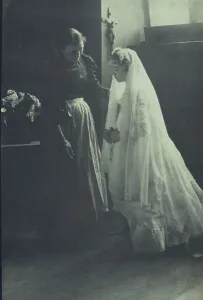 Communion Prints: Young woman at her first communion with an attendant