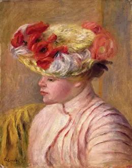 Straw Hat Prints: Young Woman in a Flowered Hat, 1892. Creator: Pierre-Auguste Renoir